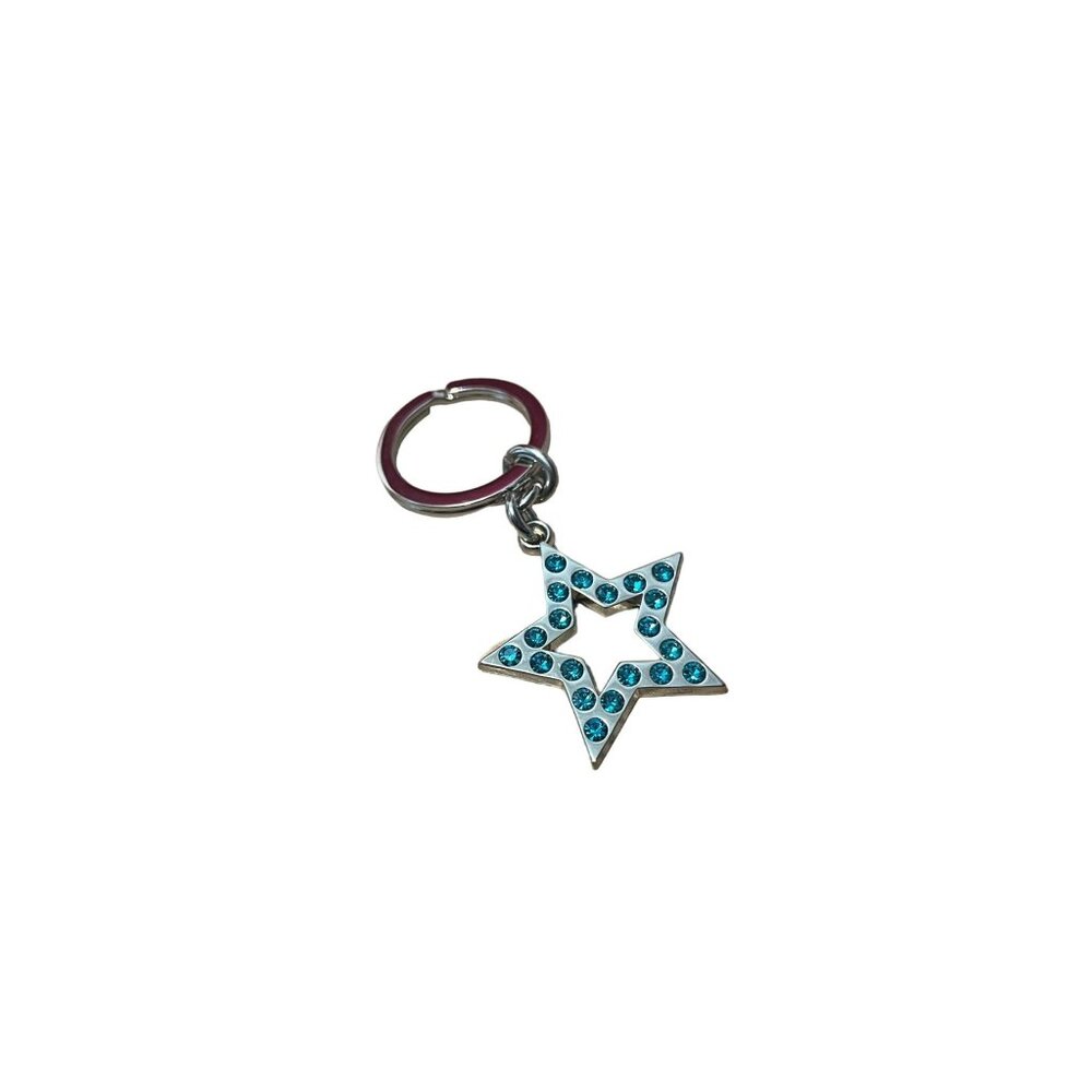 New Coach Key Chain Silver Tone Blue Stud Diamond Star Purse Charm Retired
